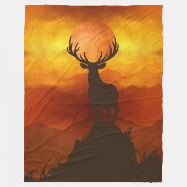 Hirschbuck auf dem Berg mit Sonnenuntergang Fleecedecke (Vorderseite)