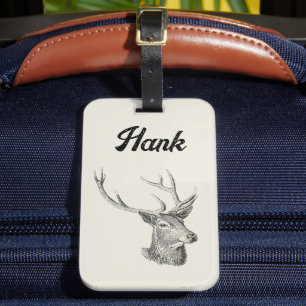 Hirschbuck Kopf mit Antlern Schwarz und Weiß Kunst Gepäckanhänger
