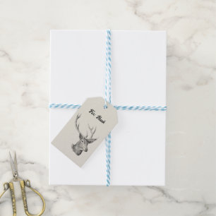 Hirschbuck Kopf mit Antlern Schwarz und Weiß Kunst Geschenkanhänger