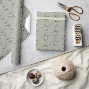 Hirschbuck Kopf mit Antlern Schwarz und Weiß Kunst Geschenkpapier