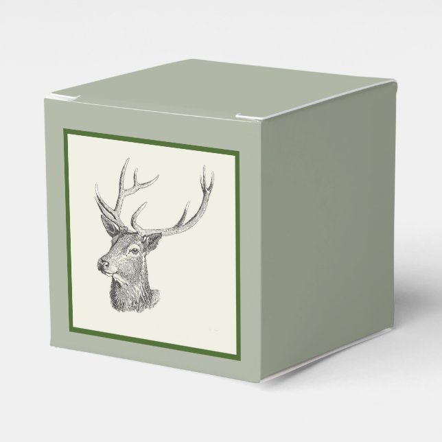 Hirschbuck Kopf mit Antlern Schwarz und Weiß Kunst Geschenkschachtel (Vorderseite)