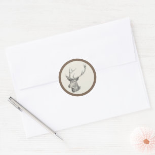 Hirschbuck Kopf mit Antlern Schwarz und Weiß Kunst Runder Aufkleber