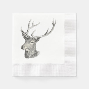 Hirschbuck Kopf mit Antlern Schwarz und Weiß Kunst Serviette