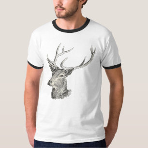 Hirschbuck Kopf mit Antlern Schwarz und Weiß Kunst T-Shirt