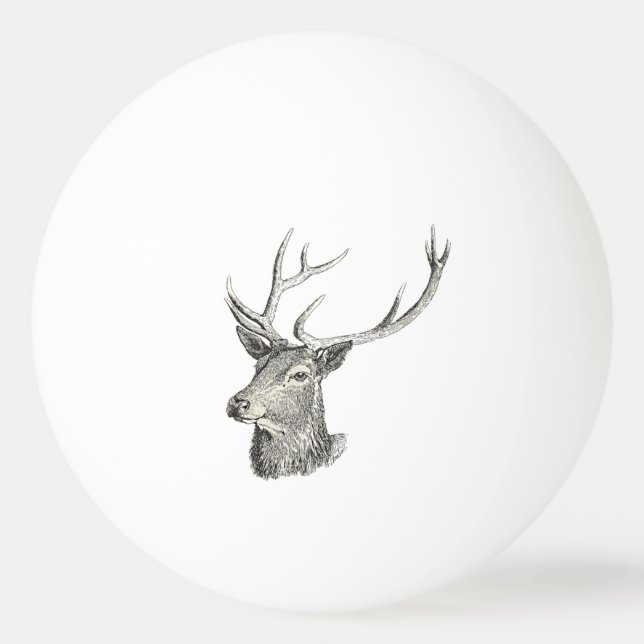 Hirschbuck Kopf mit Antlern Schwarz und Weiß Kunst Tischtennisball (Vorderseite)