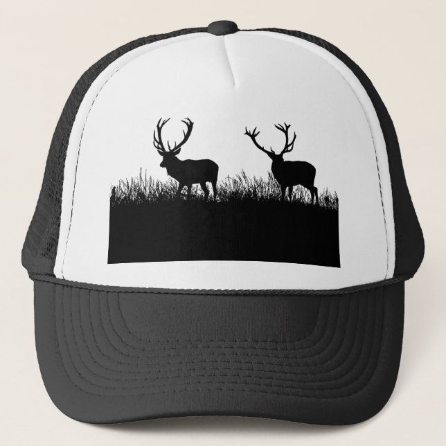 Hirschbucks Silhouette Gras Wildtiere Natur Truckerkappe (Vorderseite)