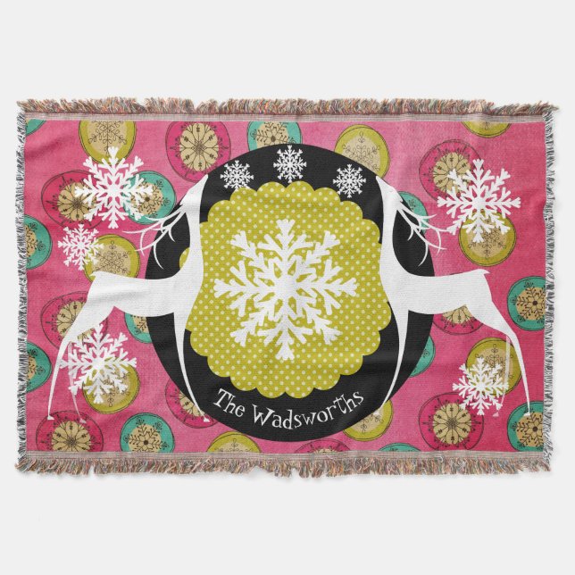 Hirschdoten und Schneeflocken Orbs Holiday Throw Decke (Vorderseite)