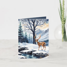 Hirsche am Snowy Lake Falten Weihnachtskarte Feiertagskarte