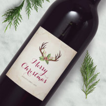 Hirsche Antler Christmas Weinlabel Rustic Boho