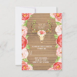 Hirsche Antler Rustic Wood Southwestern Wedding RSVP Karte