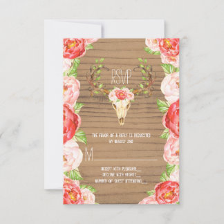 Hirsche Antler Rustic Wood Southwestern Wedding RSVP Karte