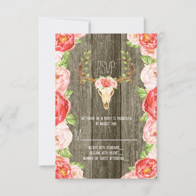Hirsche Antler Rustic Wood Southwestern Wedding RSVP Karte (Vorderseite)