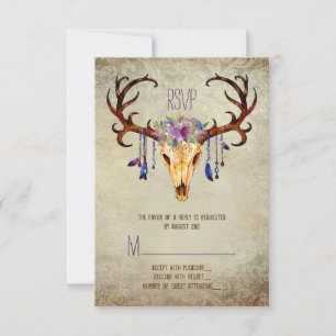 Hirsche Antler Skull Rustic Country Wedding UAWG RSVP Karte