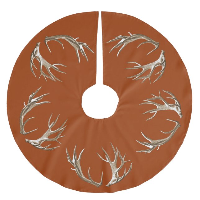 Hirsche Antlers Rust Orange Weihnachtsbaumrock Polyester Weihnachtsbaumdecke (Vorderseite)