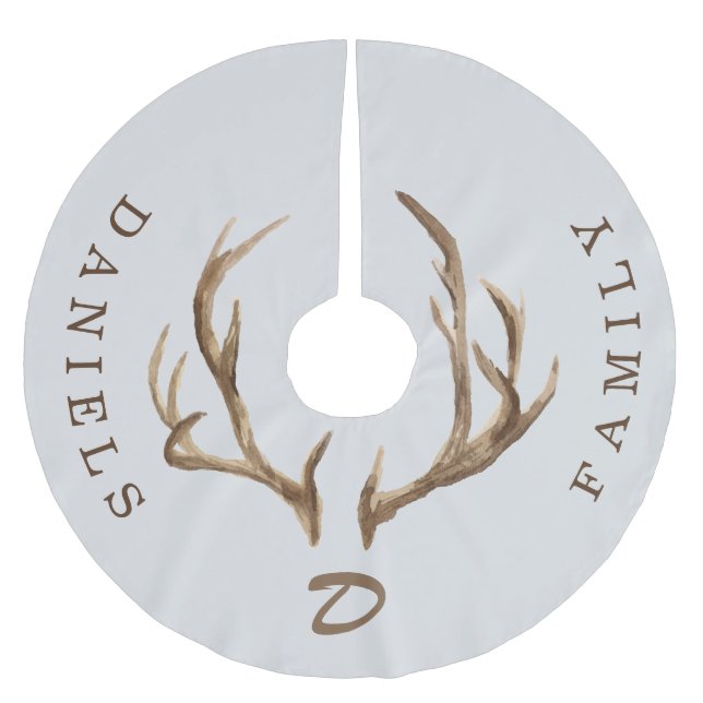 Hirsche antlers rustikale mit Monogramm Familienna Polyester Weihnachtsbaumdecke (Vorderseite)