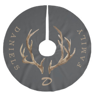 Hirsche antlers rustikaler mit Monogramm Familienn Polyester Weihnachtsbaumdecke