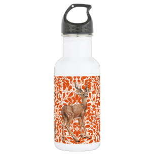 Hirsche auf dekorativen Eichenfeuermustern in dunk Edelstahlflasche