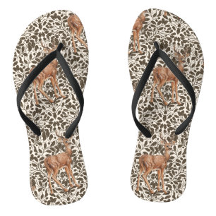 Hirsche auf dekorativen Eichenstaubmustern in brau Flip Flops