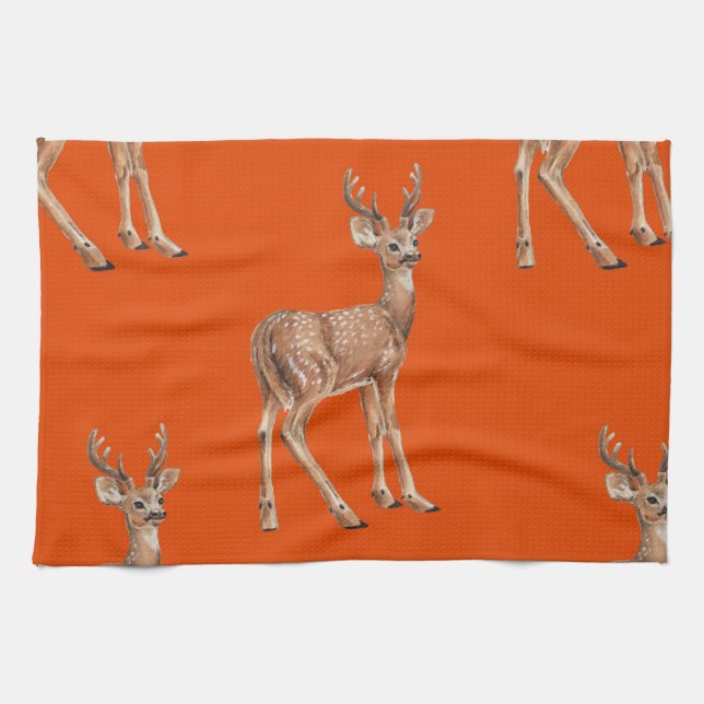 Hirsche auf Rot Geschirrtuch (Horizontal)