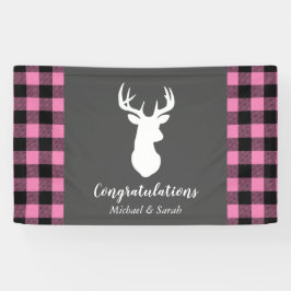 Hirsche Babydusche Mädchen Pink Kariert Banner