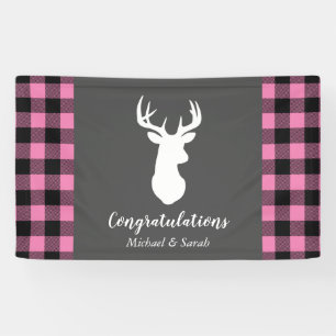 Hirsche Babydusche Mädchen Pink Kariert Banner