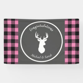Hirsche Babydusche Mädchen Pink Kariert Banner