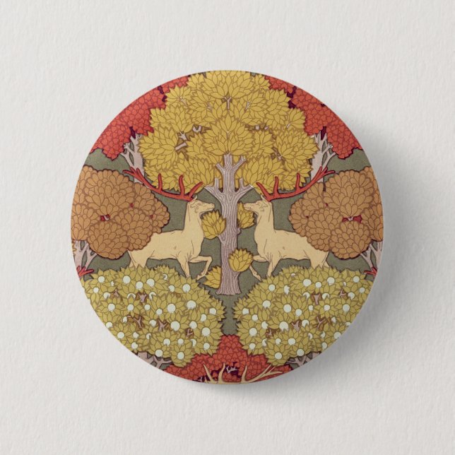 Hirsche, Bäume, Eichhörnchen, Vögel, Rowan Berries Button (Vorderseite)