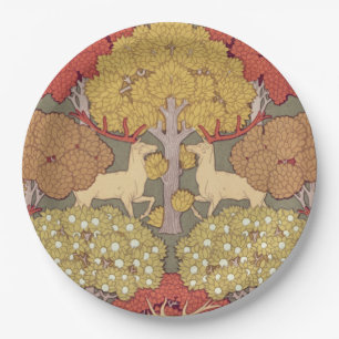 Hirsche, Bäume, Eichhörnchen, Vögel, Rowan Berries Pappteller