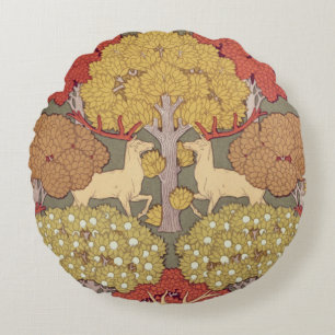 Hirsche, Bäume, Eichhörnchen, Vögel, Rowan Berries Rundes Kissen
