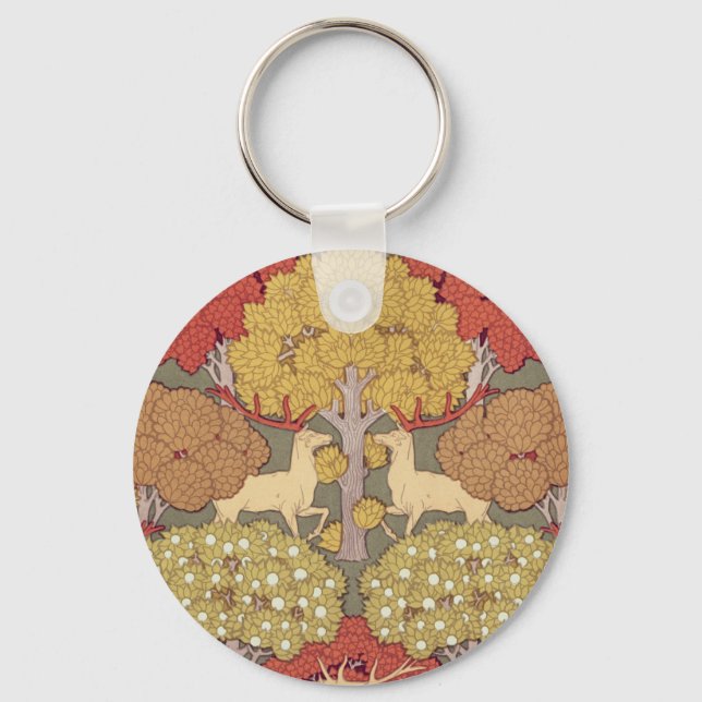 Hirsche, Bäume, Eichhörnchen, Vögel, Rowan Berries Schlüsselanhänger (Vorderseite)
