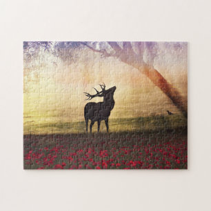 Hirsche beim Sonnenaufgang Landschaft Jigsaw Puzzl