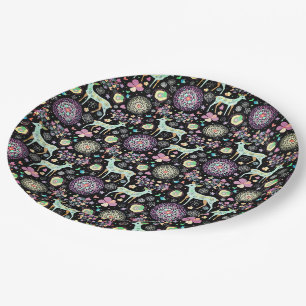 Hirsche Blume Schneeflocken Herzvögel Pappteller