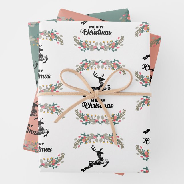 Hirsche Briefmarke Frohe Weihnachten Geschenkpapier Set (Beispiel)