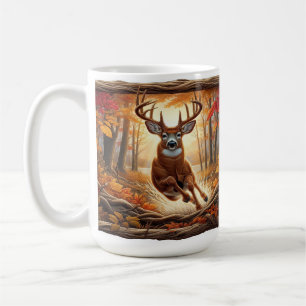 Hirsche, die durch den blühenden Herbstwald spring Kaffeetasse