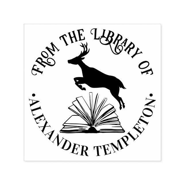 Hirsche, die über den Namen der offenen Buchbiblio Permastempel (Design)