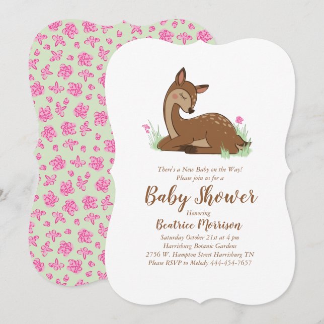 Hirsche Fawn Baby Dusche Woodland Einladung (Vorne/Hinten)