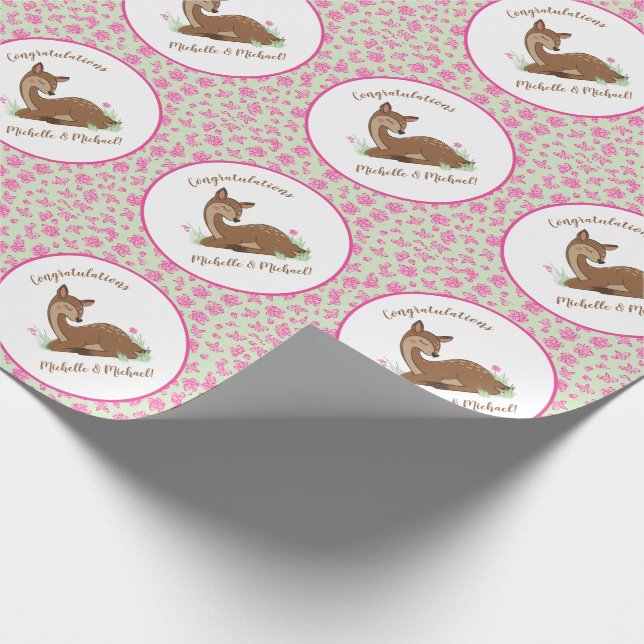 Hirsche Fawn Baby Shower Woodland Animals Geschenkpapier (Ecke)