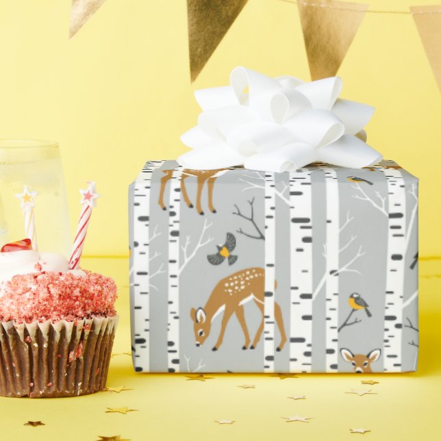 Hirsche Fawns White Birrest Forest Birds Gift Geschenkpapier (Geburtstagsparty)