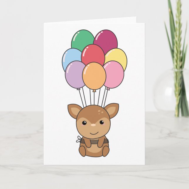Hirsche fliegen mit farbenfrohen Balloons auf Karte (Vorderseite)