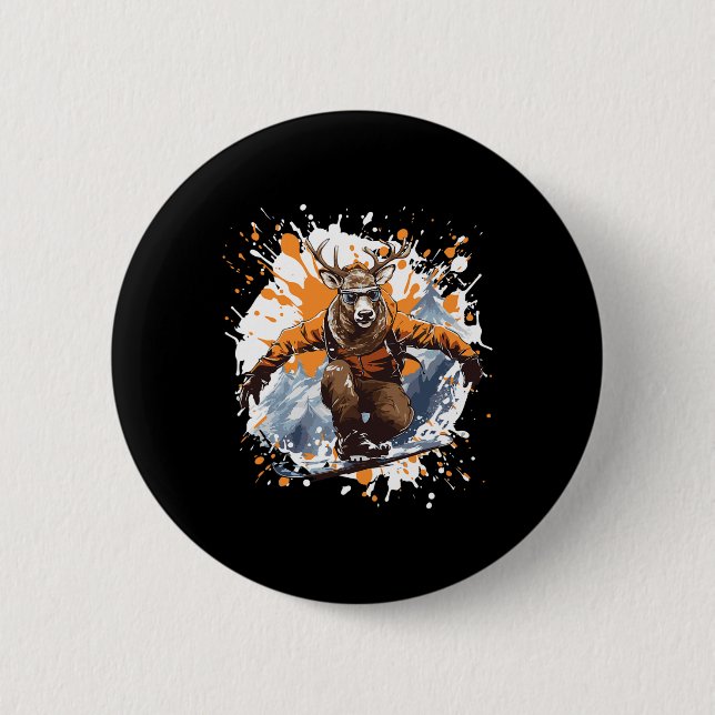 Hirsche Funny Snowboarding Animal Snowboard Button (Vorderseite)