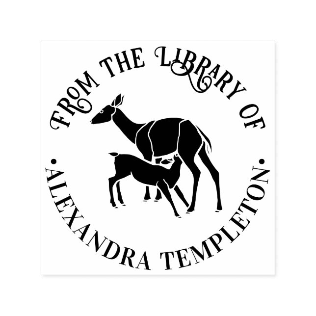 Hirsche Fütternd Fawn "From the Library" Name Permastempel (Design)