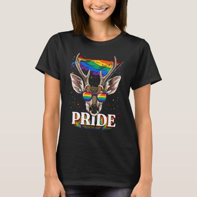 Hirsche Gay Pride Lgbt Rainbow Flag Sonnenbrille L T-Shirt (Vorderseite)
