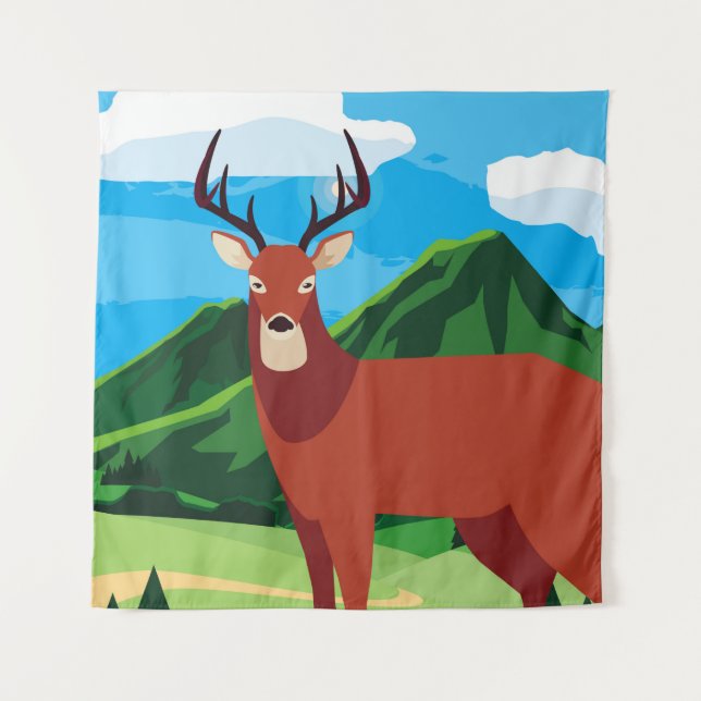 Hirsche glückliche Herbstsaison flach designtier,  Wandteppich (Vorderseite)