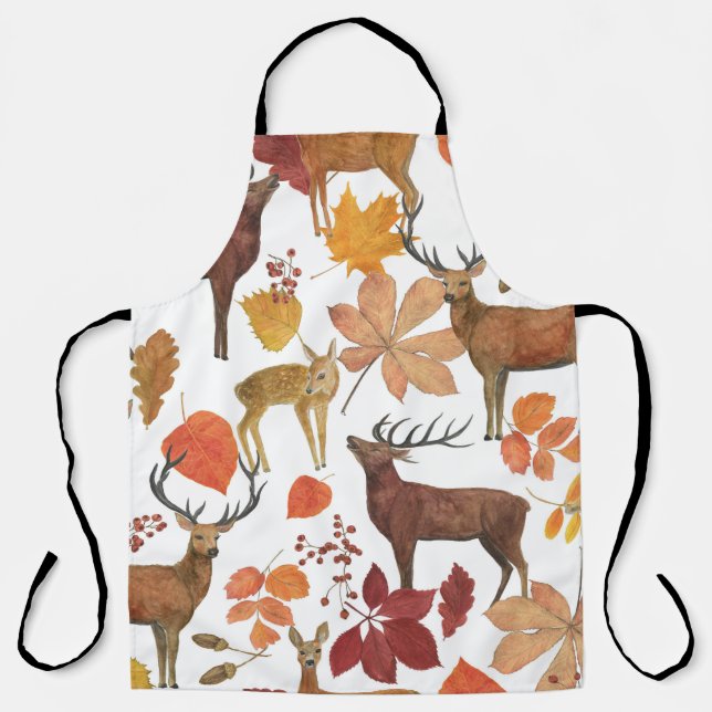 Hirsche, Herbstblätter: Aquarellmuster. Schürze (Vorderseite)