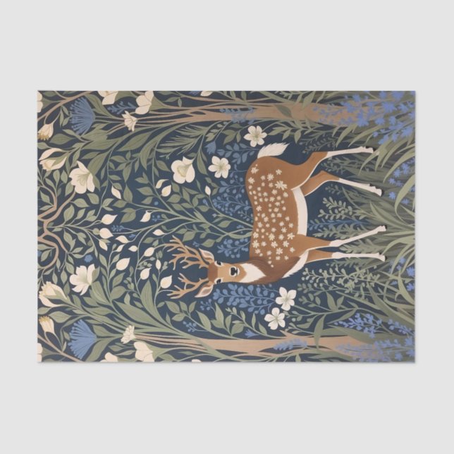 Hirsche im Bluebellwald William Morris Inspiriert Seidenpapier (Vorderseite)
