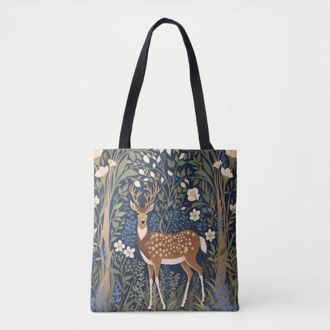 Hirsche im Bluebellwald William Morris Inspiriert Tasche (Vorderseite)