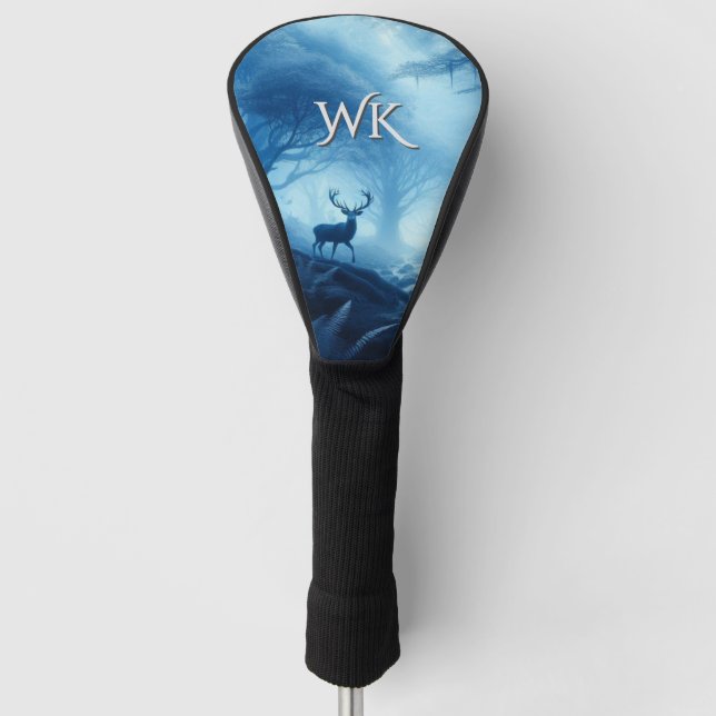 Hirsche im Dunkelwald von Blue Haze Initials Golf Headcover (Vorderseite)
