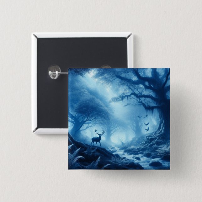 Hirsche im Dunklen Wald der blauen Haze Button (Vorne & Hinten)