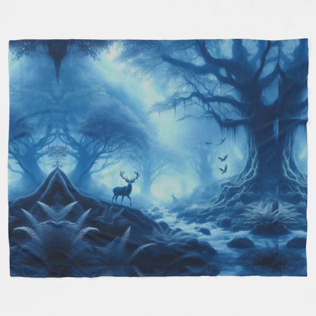 Hirsche im Dunklen Wald der blauen Haze Fleecedecke (Vorderseite (Horizontal))