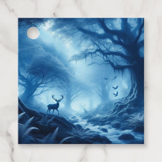 Hirsche im Dunklen Wald der blauen Haze Geschenkanhänger (Vorderseite)